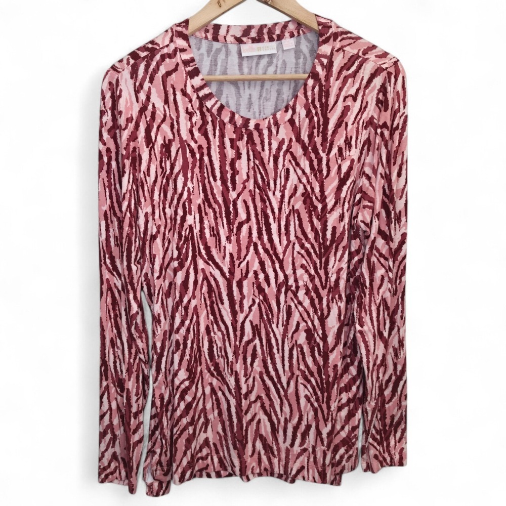 Belle by Kim Gravel Top Womens Medium Pink Scoop Neck Tunic Animal Print Stretch